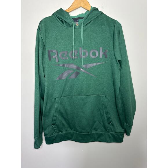 Reebok Hoodie Tech Fleece Pullover Size M Green Long Sleeve Front Pocket - Picture 1 of 6